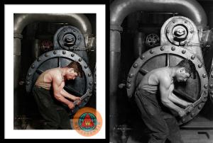Power House Mechanic Working On Steam Pump By Lewis Hine Colorized By Wingsdomain Art And Photography